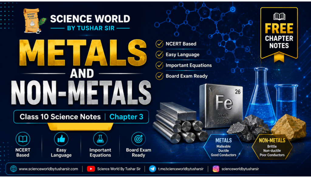 Metals and Non-Metals Class 10 Notes Chapter 3 showing physical and chemical properties of metals and non-metals.