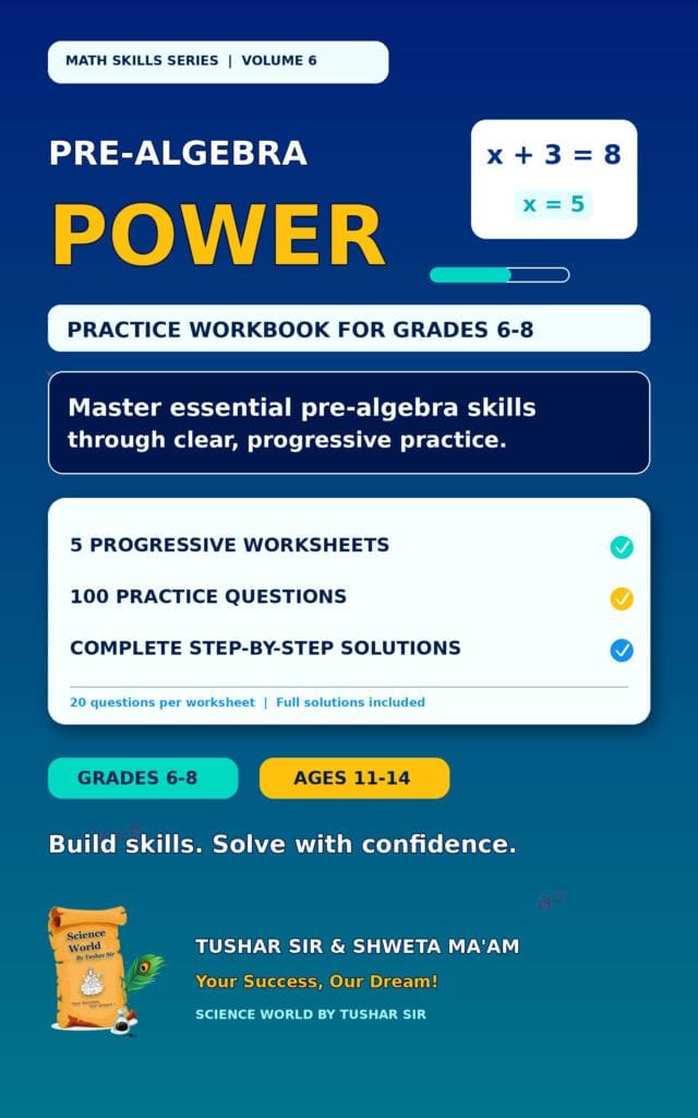 Pre-Algebra Power practice workbook cover for Grades 6–8