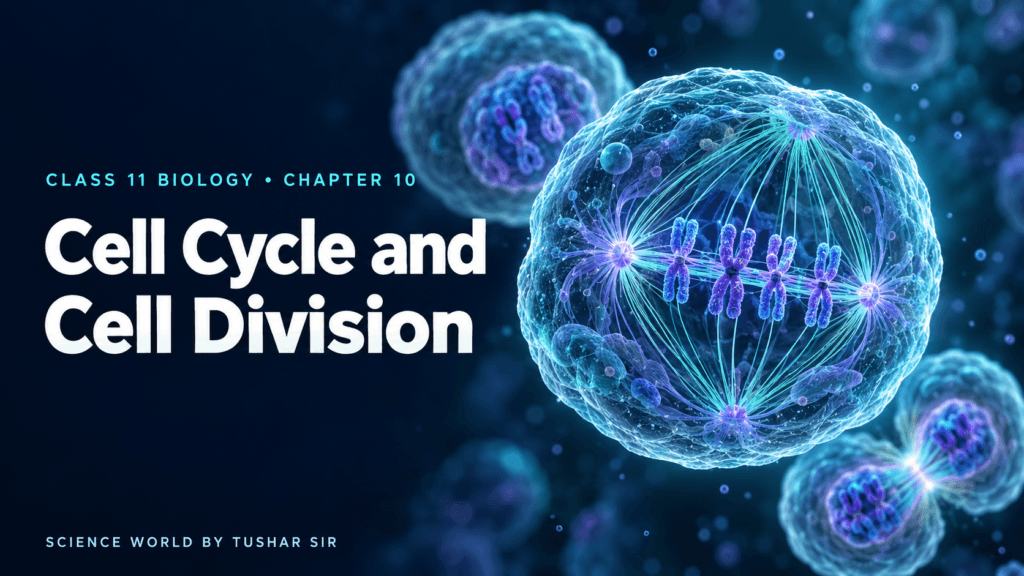 Cell Cycle and Cell Division Class 11 Biology Chapter 10 featured image showing chromosomes and spindle fibres during cell division