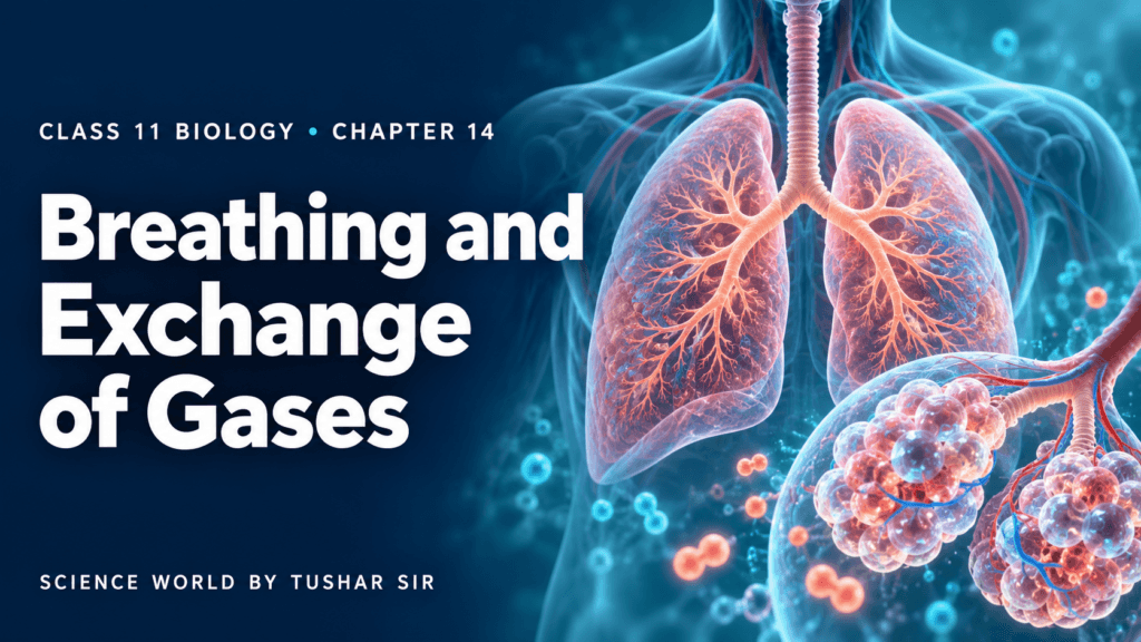 Breathing and Exchange of Gases Class 11 Biology Chapter 14 featured image showing human lungs and alveoli