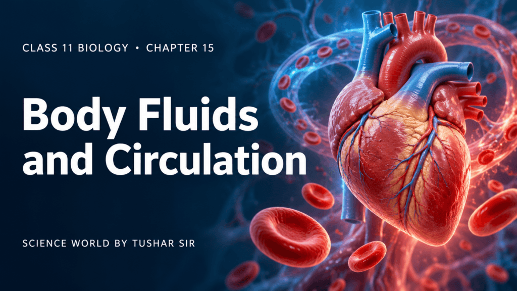Body Fluids and Circulation Class 11 Biology Chapter 15 featured image showing the human heart and red blood cells