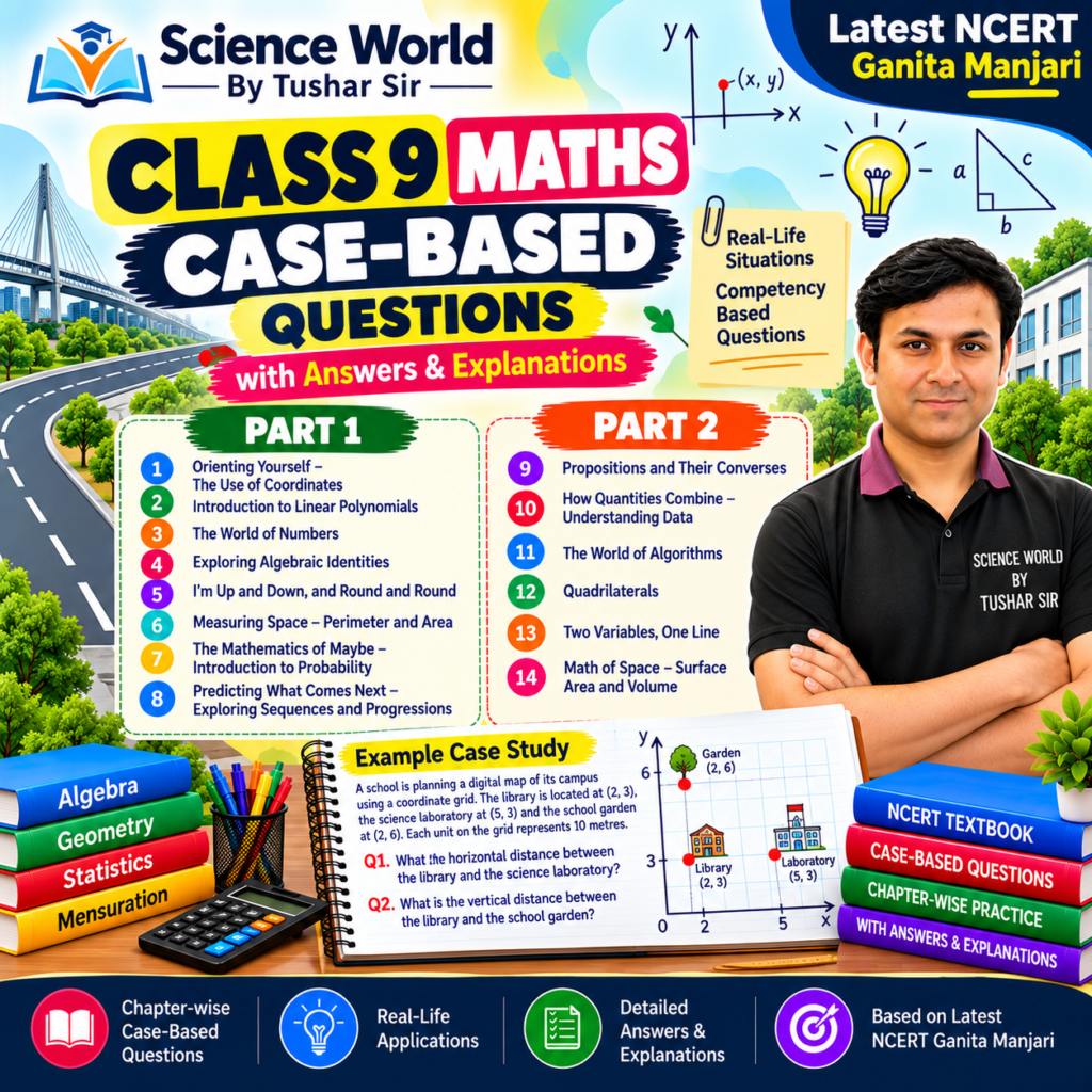 Class 9 Maths case-based questions with answers for Ganita Manjari Part 1 and Part 2 by Science World By Tushar Sir